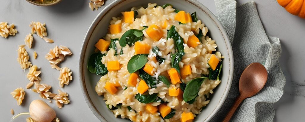 Pumpkin chicken and spinach risotto—a delicious, simple, nutritious meal suggestion