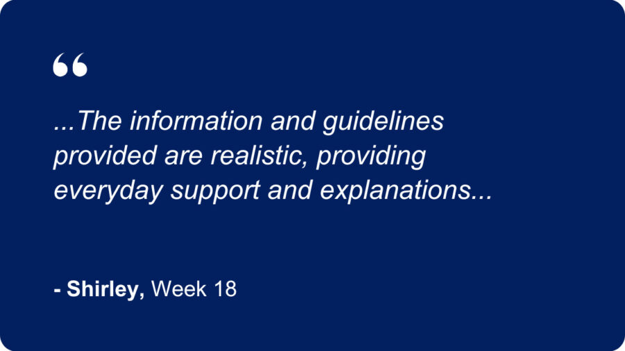 Excerpt of review from Shirley, a Healthy Weight For Life program graduate—"...The information and guidelines provided are realistic, providing everyday support and explanations..."