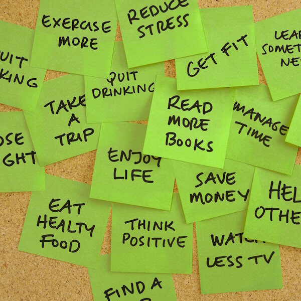 New year wish post it on cork board